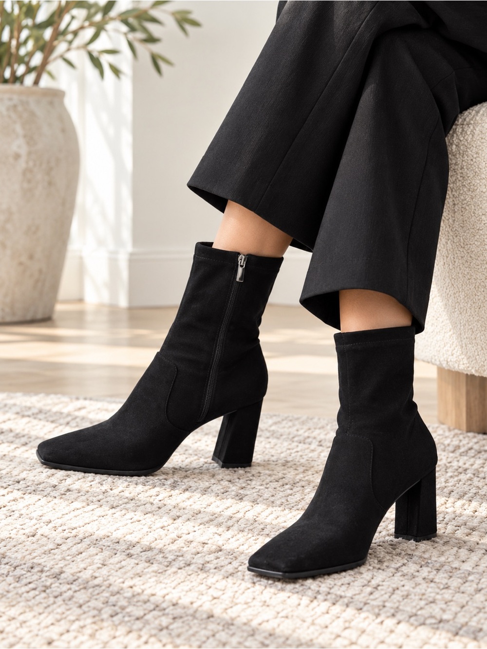 H&M Black Stretch Sock Boots Square Toe | Size 10 EU 41
